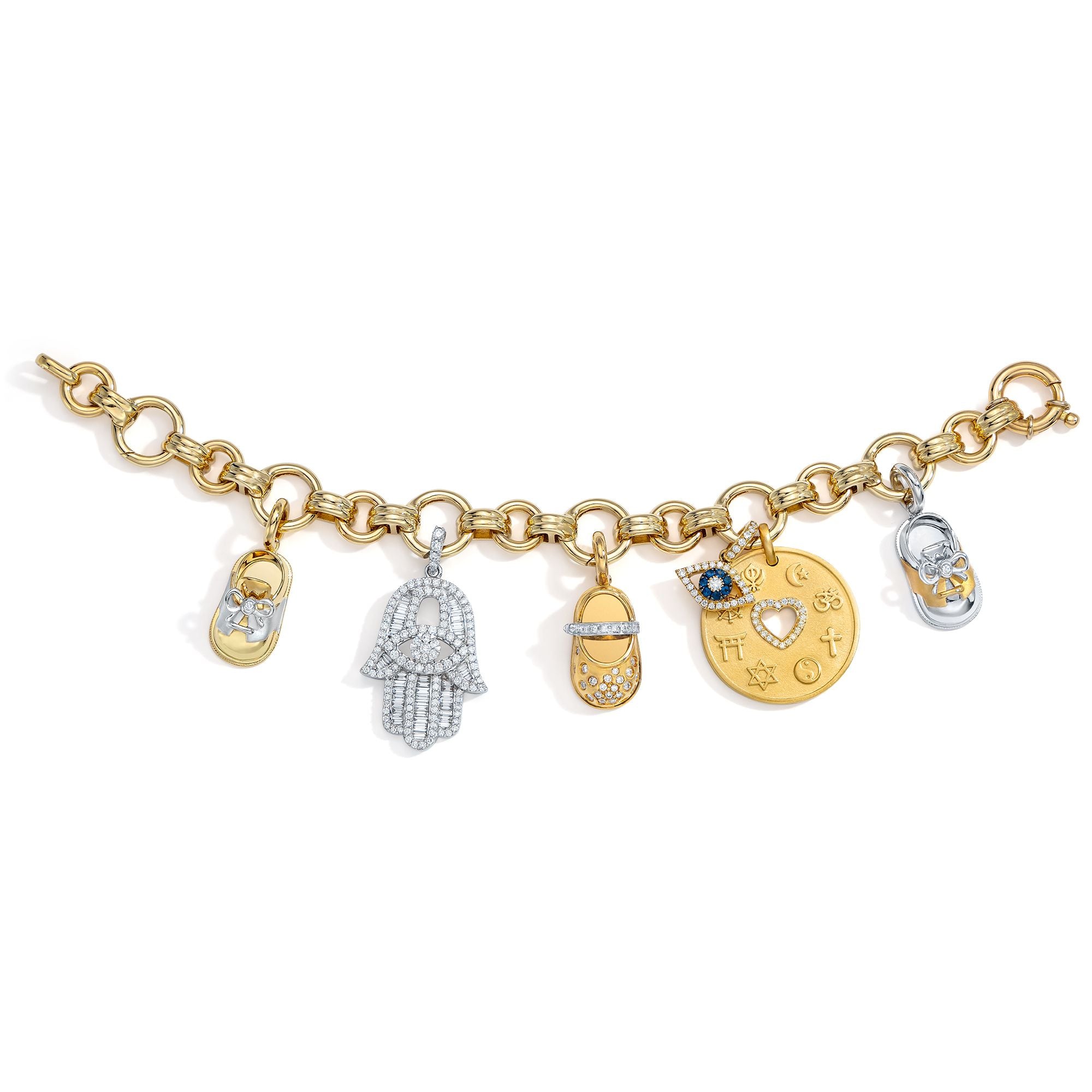 Aaron Basha 18K Charm Bracelet with Charms - Priced Individually 18K Yellow/White Gold 2 Tone Saddle SHOE; .01 Ct. Without Engraving